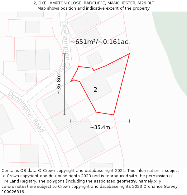 2, OKEHAMPTON CLOSE, RADCLIFFE, MANCHESTER, M26 3LT: Plot and title map