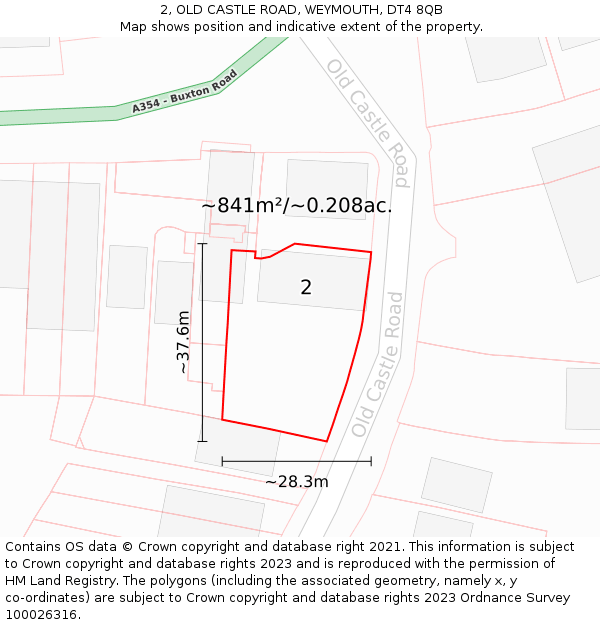 2, OLD CASTLE ROAD, WEYMOUTH, DT4 8QB: Plot and title map