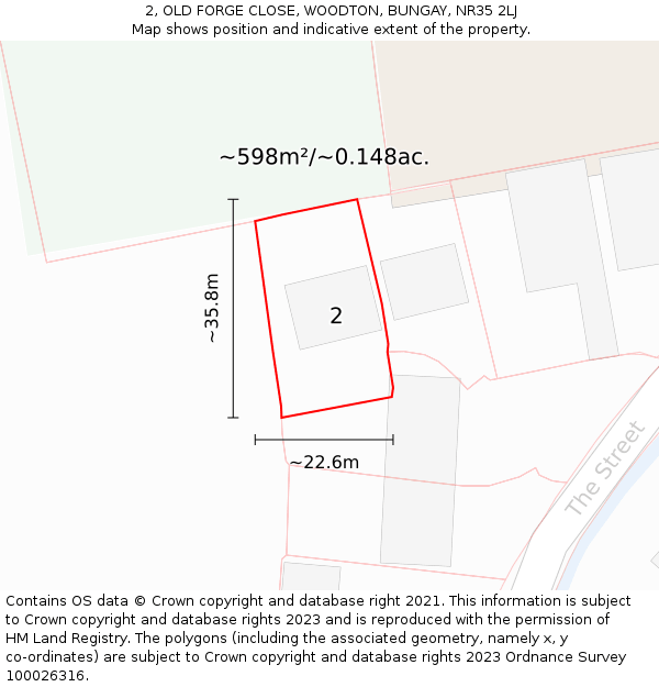 2, OLD FORGE CLOSE, WOODTON, BUNGAY, NR35 2LJ: Plot and title map