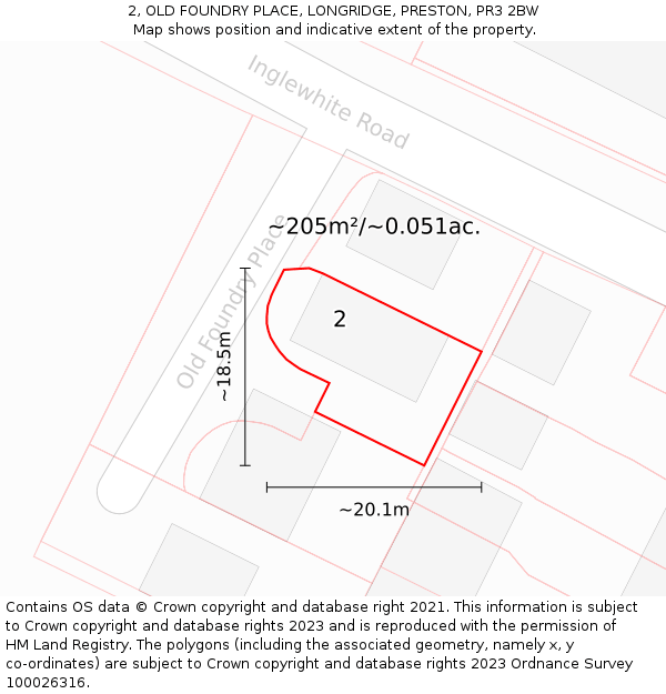 2, OLD FOUNDRY PLACE, LONGRIDGE, PRESTON, PR3 2BW: Plot and title map