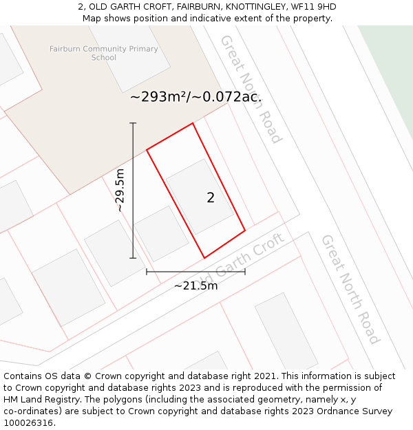 2, OLD GARTH CROFT, FAIRBURN, KNOTTINGLEY, WF11 9HD: Plot and title map