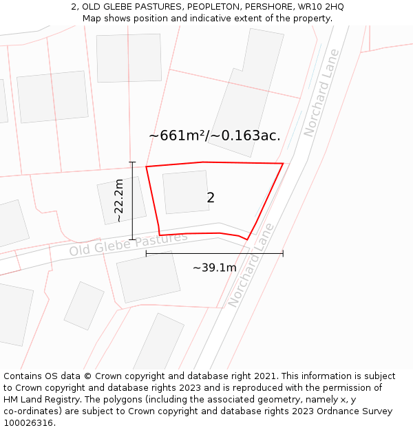 2, OLD GLEBE PASTURES, PEOPLETON, PERSHORE, WR10 2HQ: Plot and title map