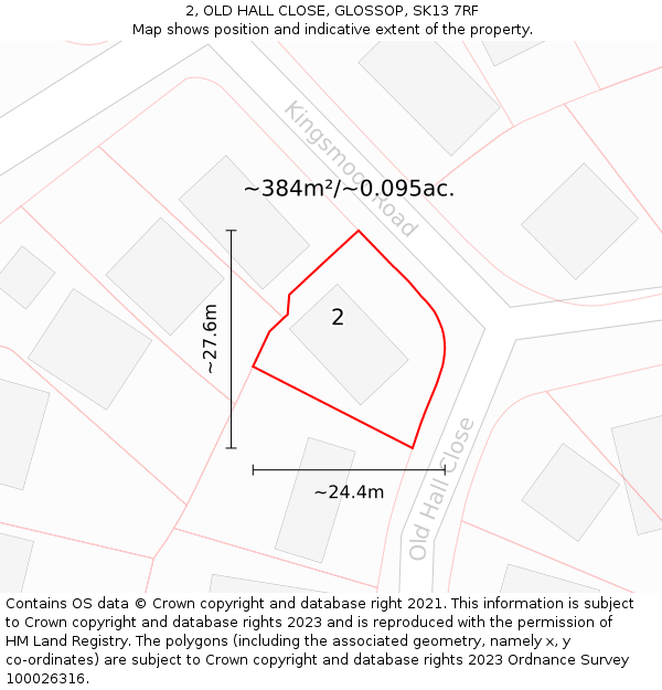 2, OLD HALL CLOSE, GLOSSOP, SK13 7RF: Plot and title map