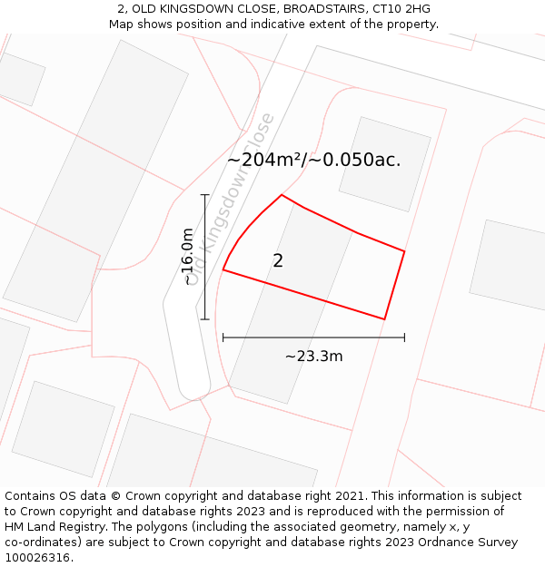 2, OLD KINGSDOWN CLOSE, BROADSTAIRS, CT10 2HG: Plot and title map