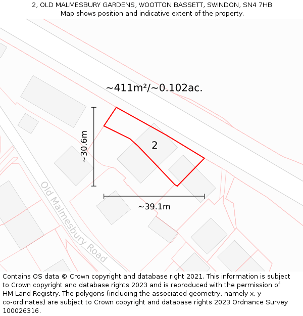 2, OLD MALMESBURY GARDENS, WOOTTON BASSETT, SWINDON, SN4 7HB: Plot and title map