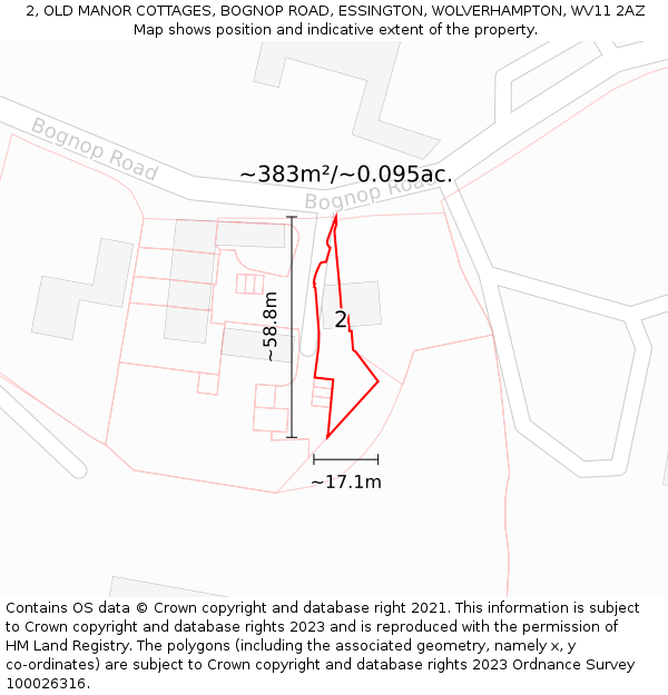 2, OLD MANOR COTTAGES, BOGNOP ROAD, ESSINGTON, WOLVERHAMPTON, WV11 2AZ: Plot and title map