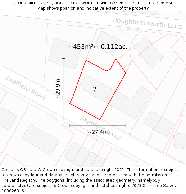 2, OLD MILL HOUSE, ROUGHBIRCHWORTH LANE, OXSPRING, SHEFFIELD, S36 8AP: Plot and title map
