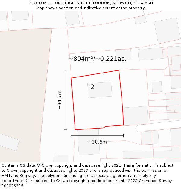 2, OLD MILL LOKE, HIGH STREET, LODDON, NORWICH, NR14 6AH: Plot and title map