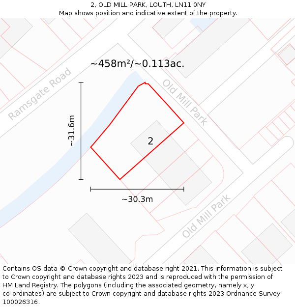 2, OLD MILL PARK, LOUTH, LN11 0NY: Plot and title map