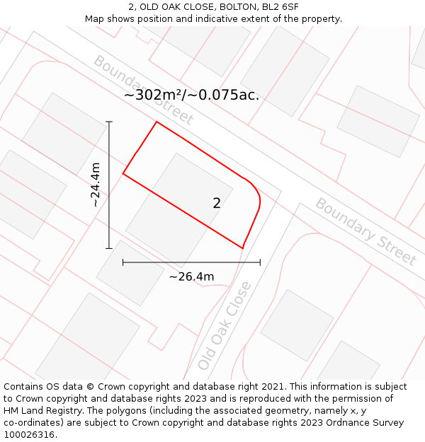 2, OLD OAK CLOSE, BOLTON, BL2 6SF: Plot and title map