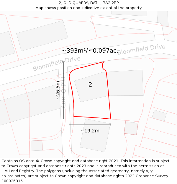 2, OLD QUARRY, BATH, BA2 2BP: Plot and title map