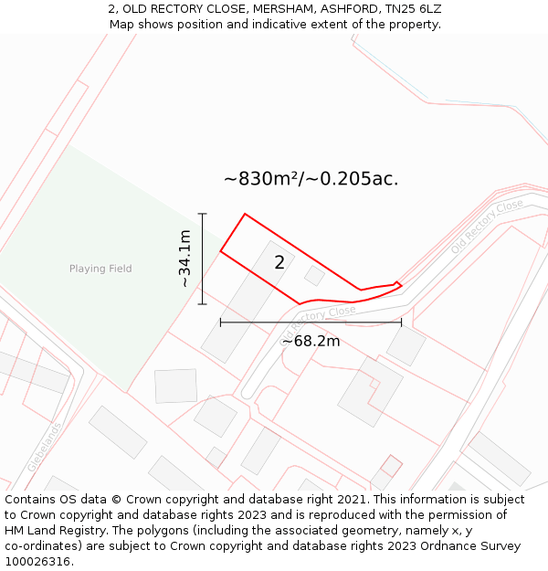 2, OLD RECTORY CLOSE, MERSHAM, ASHFORD, TN25 6LZ: Plot and title map