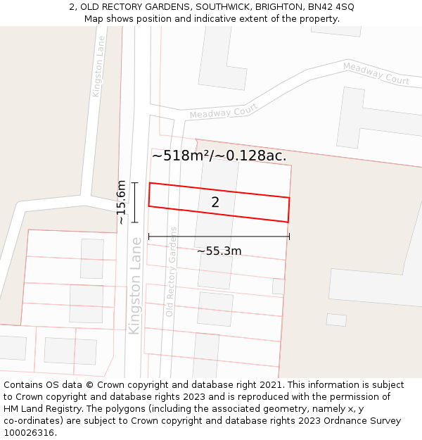 2, OLD RECTORY GARDENS, SOUTHWICK, BRIGHTON, BN42 4SQ: Plot and title map