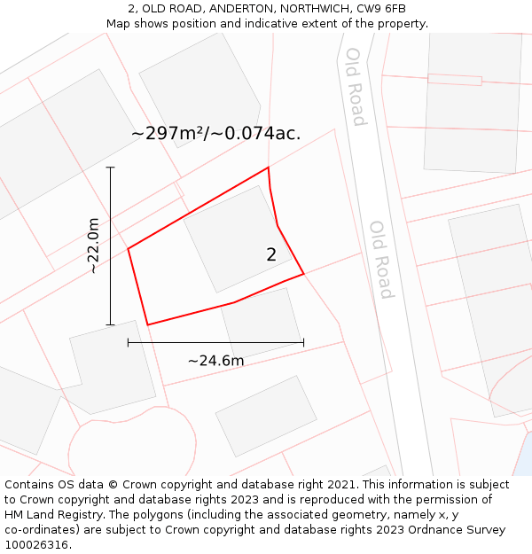 2, OLD ROAD, ANDERTON, NORTHWICH, CW9 6FB: Plot and title map