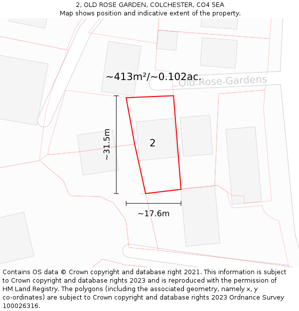 2, OLD ROSE GARDEN, COLCHESTER, CO4 5EA: Plot and title map