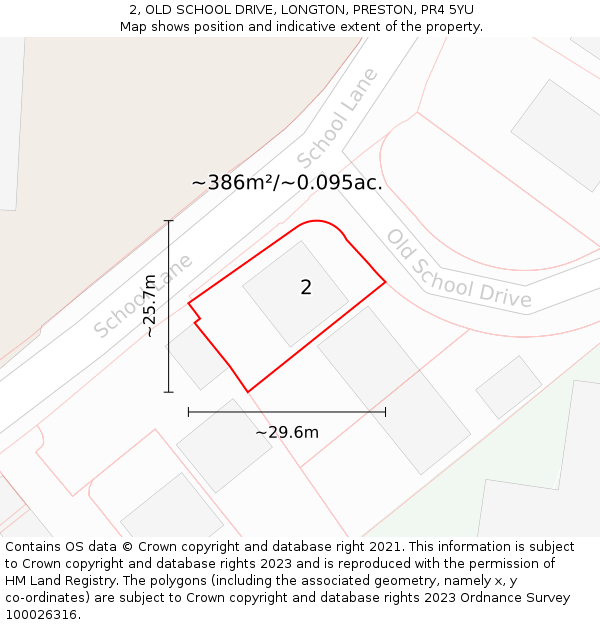 2, OLD SCHOOL DRIVE, LONGTON, PRESTON, PR4 5YU: Plot and title map