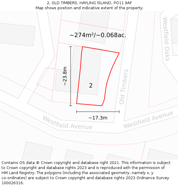 2, OLD TIMBERS, HAYLING ISLAND, PO11 9AF: Plot and title map