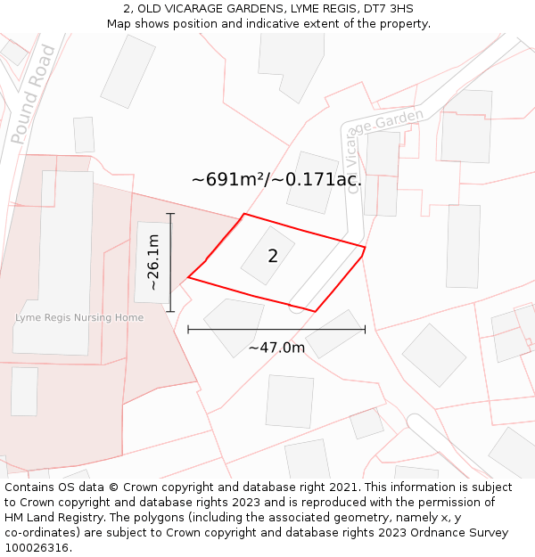 2, OLD VICARAGE GARDENS, LYME REGIS, DT7 3HS: Plot and title map