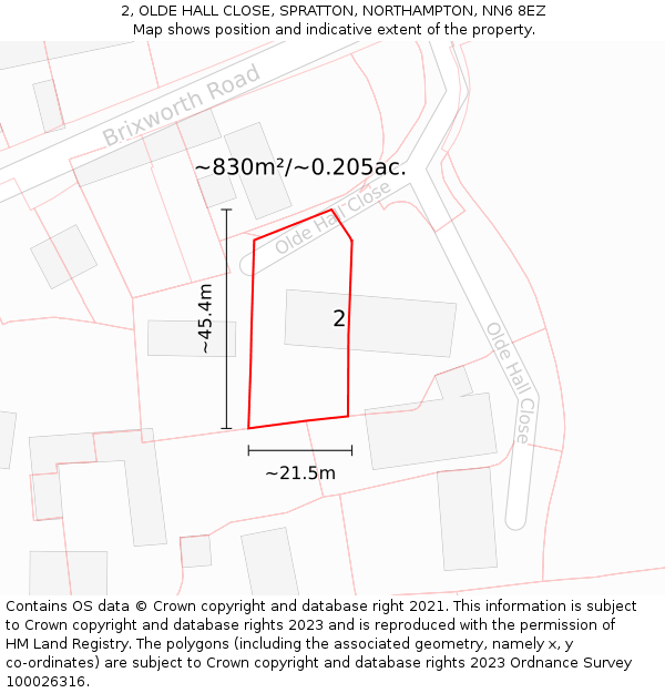 2, OLDE HALL CLOSE, SPRATTON, NORTHAMPTON, NN6 8EZ: Plot and title map