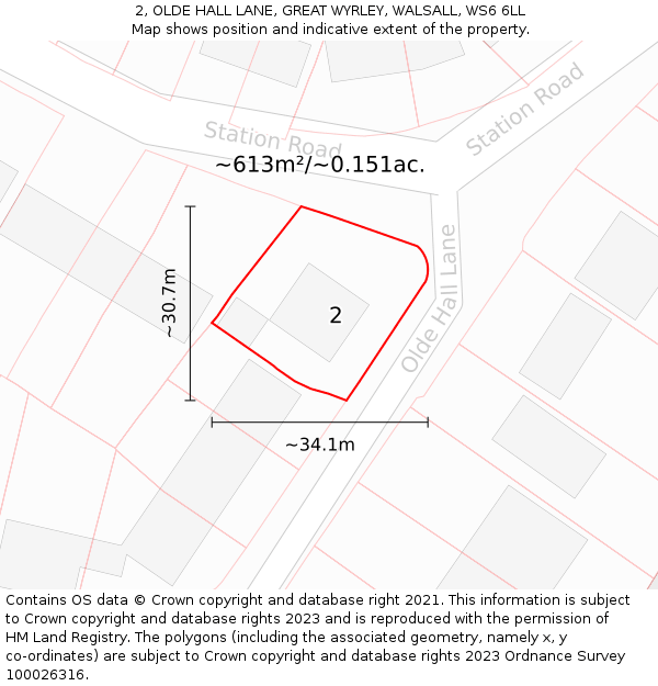 2, OLDE HALL LANE, GREAT WYRLEY, WALSALL, WS6 6LL: Plot and title map