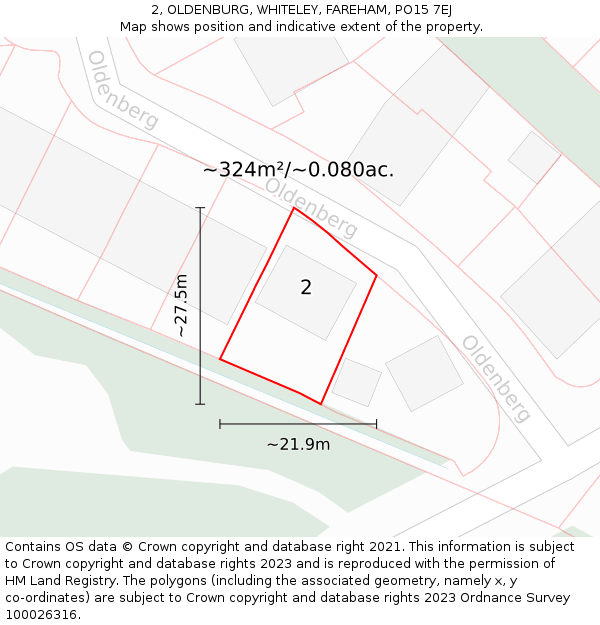 2, OLDENBURG, WHITELEY, FAREHAM, PO15 7EJ: Plot and title map