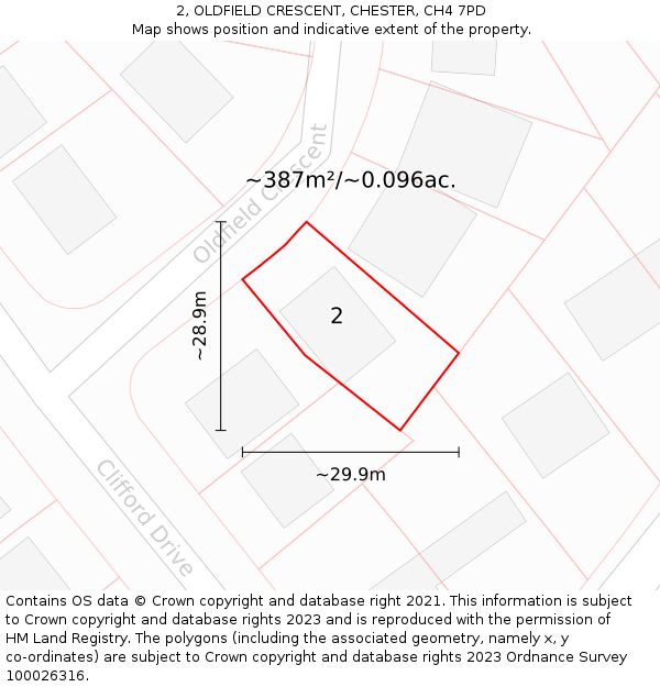 2, OLDFIELD CRESCENT, CHESTER, CH4 7PD: Plot and title map