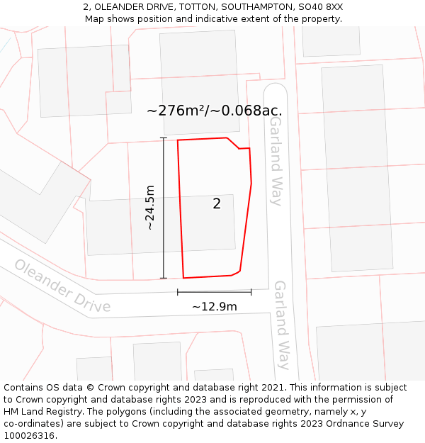 2, OLEANDER DRIVE, TOTTON, SOUTHAMPTON, SO40 8XX: Plot and title map