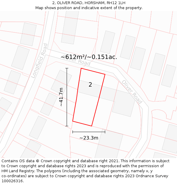 2, OLIVER ROAD, HORSHAM, RH12 1LH: Plot and title map