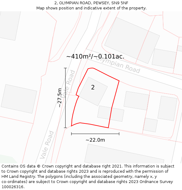 2, OLYMPIAN ROAD, PEWSEY, SN9 5NF: Plot and title map