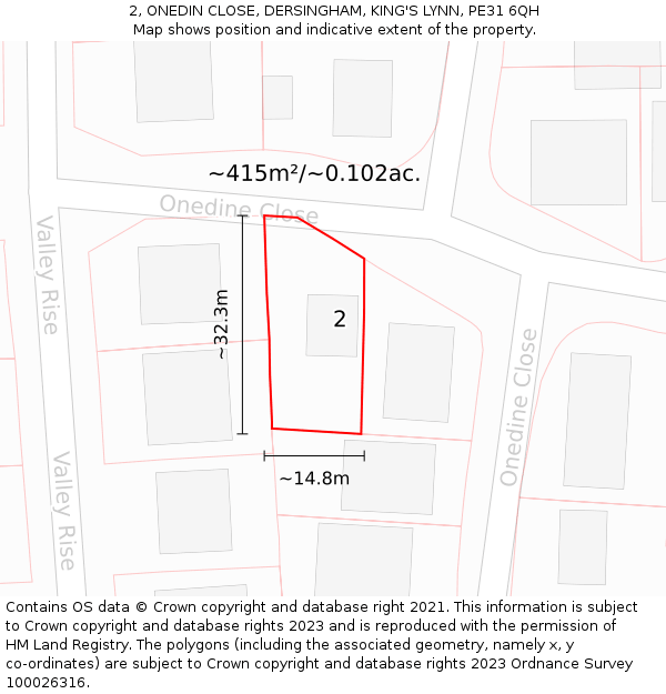 2, ONEDIN CLOSE, DERSINGHAM, KING'S LYNN, PE31 6QH: Plot and title map