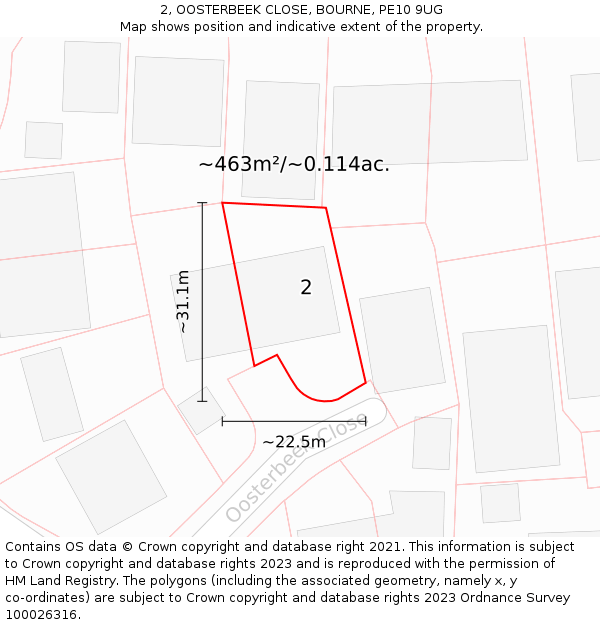 2, OOSTERBEEK CLOSE, BOURNE, PE10 9UG: Plot and title map