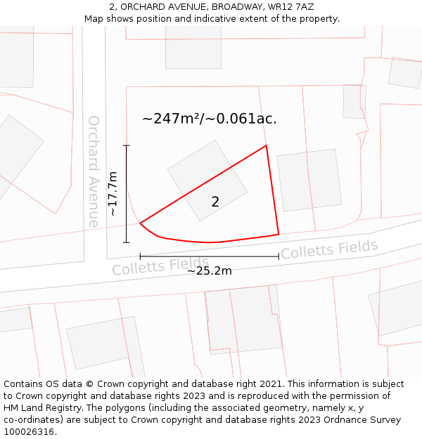 2, ORCHARD AVENUE, BROADWAY, WR12 7AZ: Plot and title map