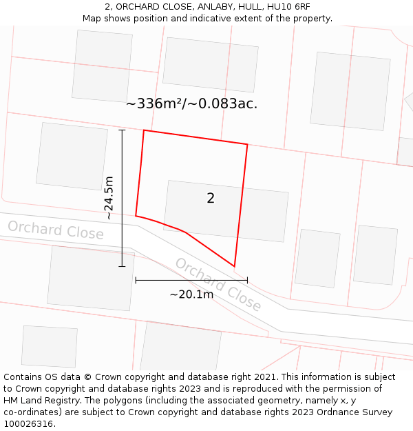 2, ORCHARD CLOSE, ANLABY, HULL, HU10 6RF: Plot and title map