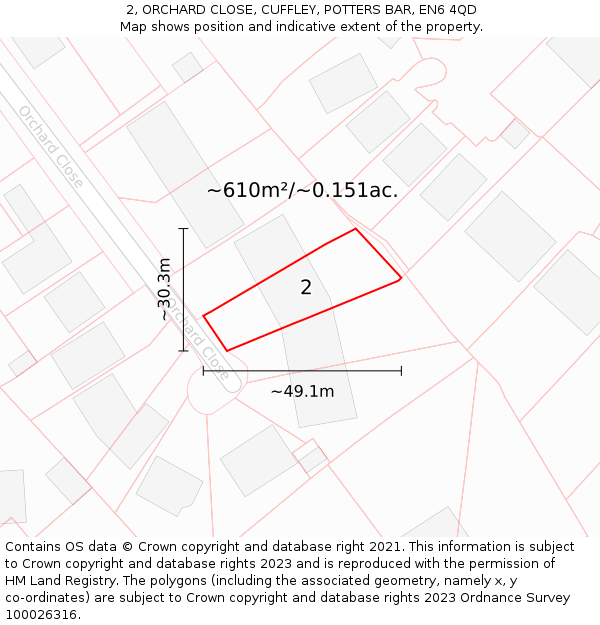 2, ORCHARD CLOSE, CUFFLEY, POTTERS BAR, EN6 4QD: Plot and title map