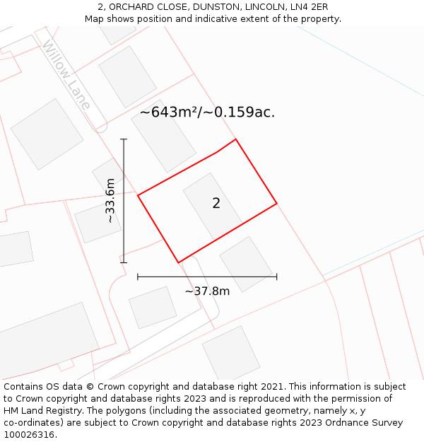 2, ORCHARD CLOSE, DUNSTON, LINCOLN, LN4 2ER: Plot and title map