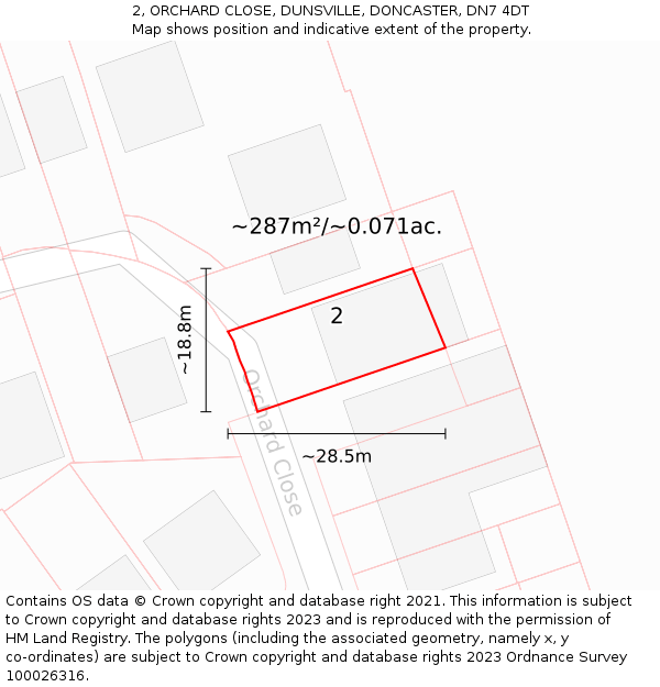 2, ORCHARD CLOSE, DUNSVILLE, DONCASTER, DN7 4DT: Plot and title map