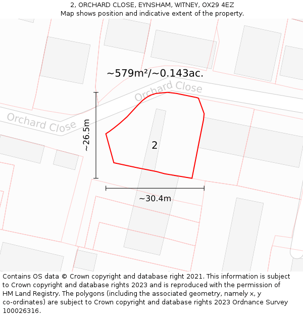 2, ORCHARD CLOSE, EYNSHAM, WITNEY, OX29 4EZ: Plot and title map