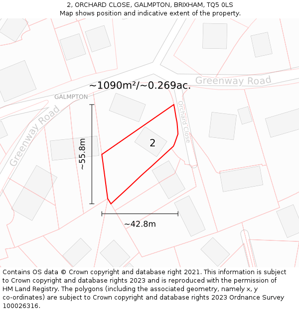 2, ORCHARD CLOSE, GALMPTON, BRIXHAM, TQ5 0LS: Plot and title map