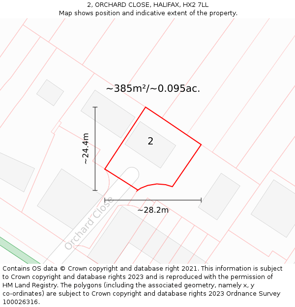 2, ORCHARD CLOSE, HALIFAX, HX2 7LL: Plot and title map