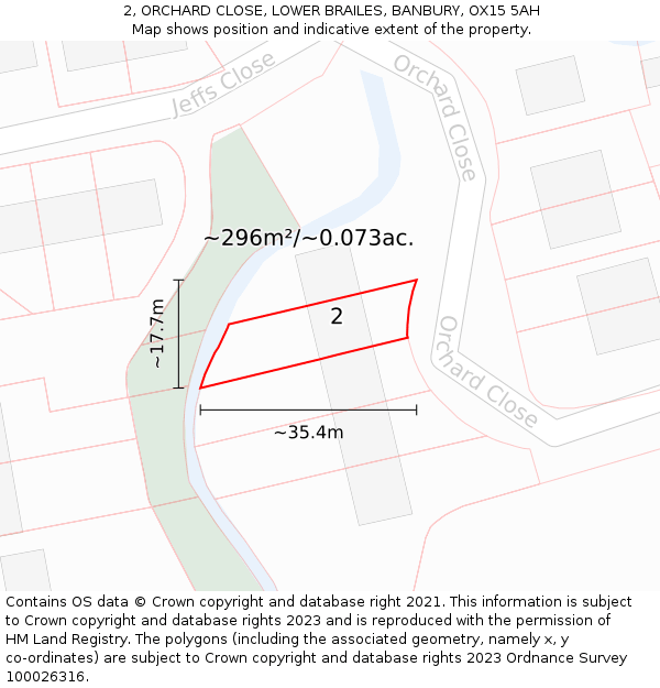 2, ORCHARD CLOSE, LOWER BRAILES, BANBURY, OX15 5AH: Plot and title map