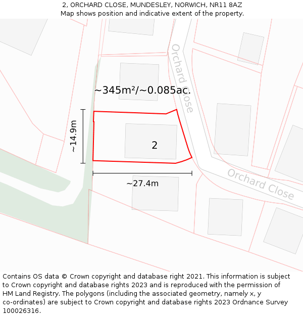 2, ORCHARD CLOSE, MUNDESLEY, NORWICH, NR11 8AZ: Plot and title map