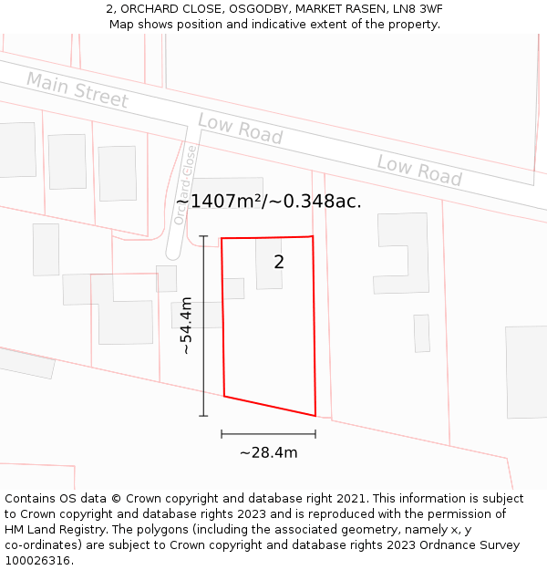 2, ORCHARD CLOSE, OSGODBY, MARKET RASEN, LN8 3WF: Plot and title map