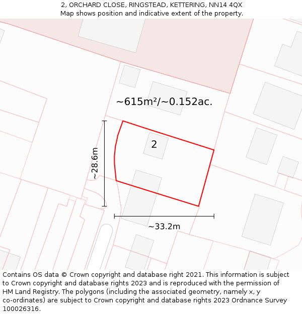 2, ORCHARD CLOSE, RINGSTEAD, KETTERING, NN14 4QX: Plot and title map