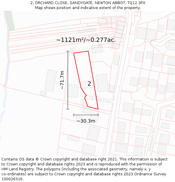 2, ORCHARD CLOSE, SANDYGATE, NEWTON ABBOT, TQ12 3PX: Plot and title map