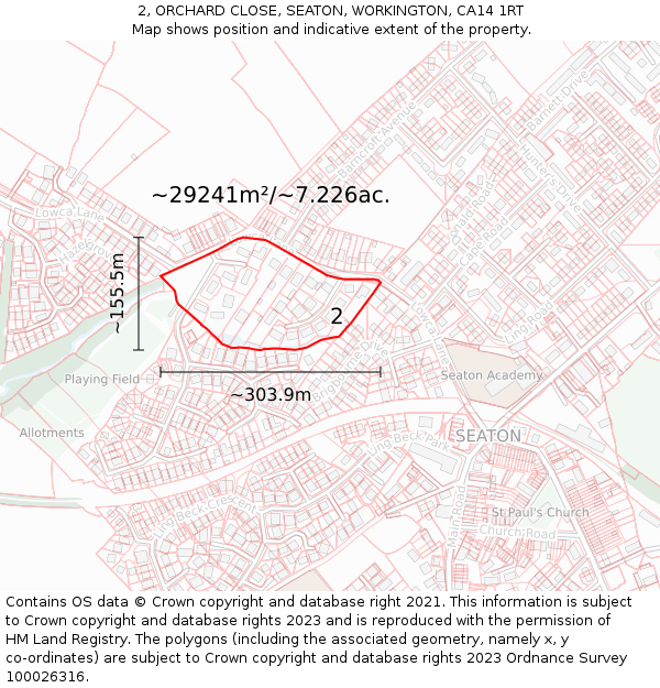 2, ORCHARD CLOSE, SEATON, WORKINGTON, CA14 1RT: Plot and title map