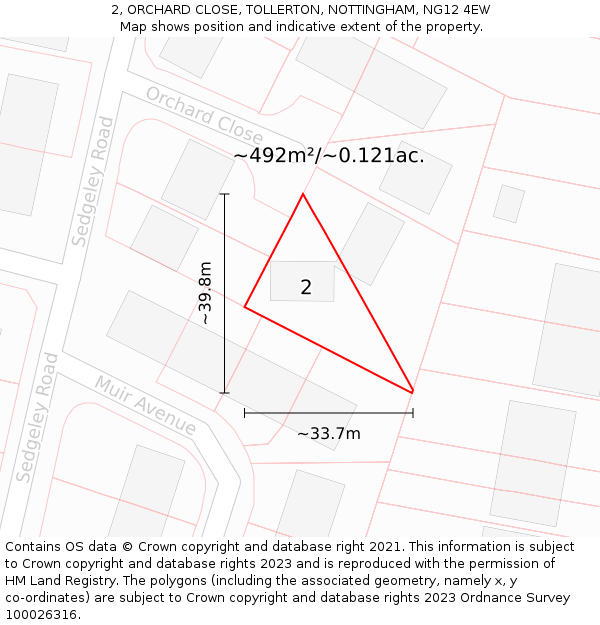 2, ORCHARD CLOSE, TOLLERTON, NOTTINGHAM, NG12 4EW: Plot and title map