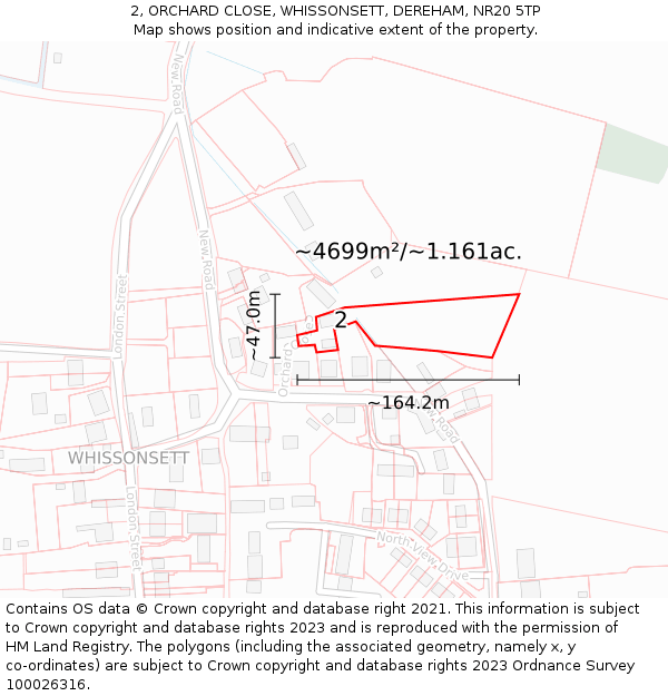 2, ORCHARD CLOSE, WHISSONSETT, DEREHAM, NR20 5TP: Plot and title map