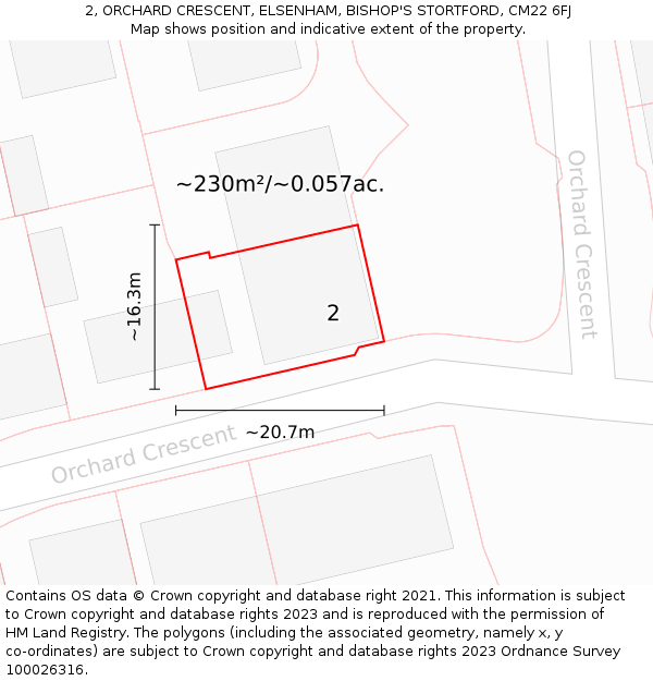 2, ORCHARD CRESCENT, ELSENHAM, BISHOP'S STORTFORD, CM22 6FJ: Plot and title map