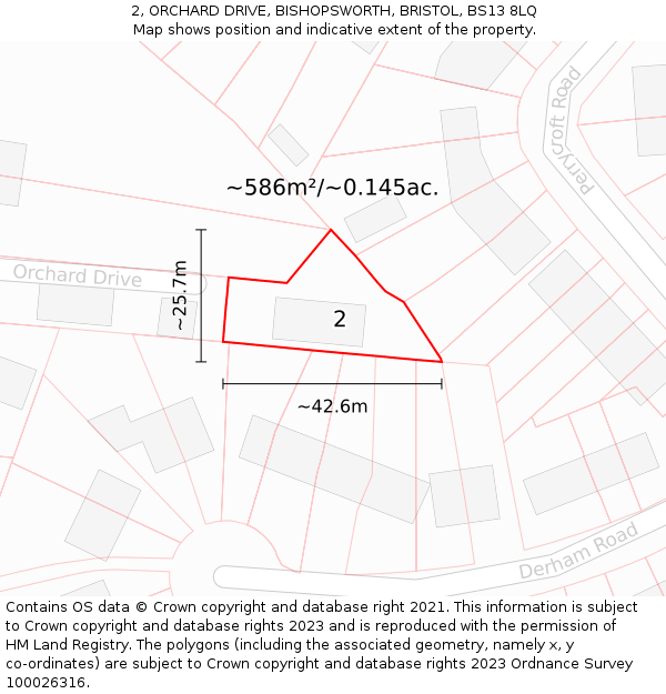 2, ORCHARD DRIVE, BISHOPSWORTH, BRISTOL, BS13 8LQ: Plot and title map