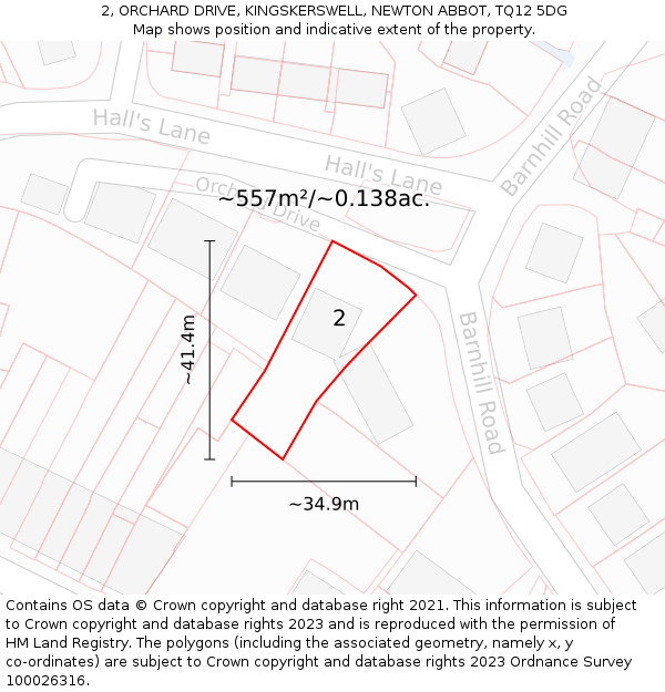 2, ORCHARD DRIVE, KINGSKERSWELL, NEWTON ABBOT, TQ12 5DG: Plot and title map